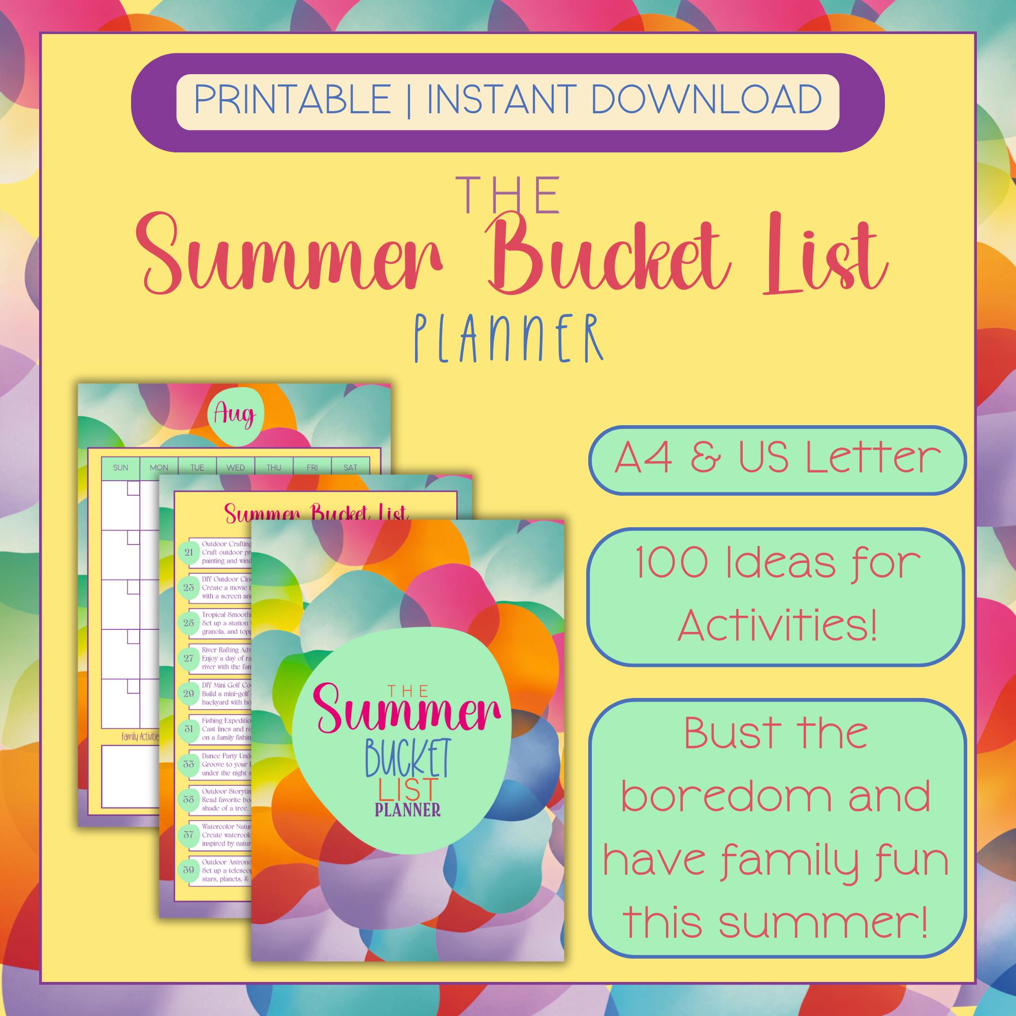 Summer Bucket List Planner Printable 100 Outdoor Family Activities