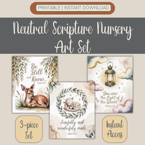Neutral Christian Nursery Wall Art Set – Bible Verse Printables | Be Still, Wonderfully Made, Light of the World | Digital Download