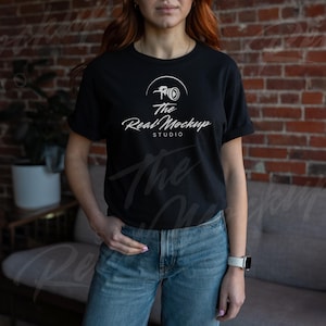 Gildan 64000 Black T-Shirt Mockup, G640 Trendy Checkered Mockup, Simple Blank T-Shirt Mockup for POD Business, Real Photo Of Real People