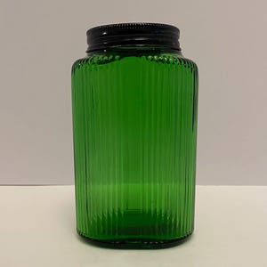 Vintage 1930’s Owens Illinois 6.5” Tall Forest Green Ovoid Glass Canister VGC.