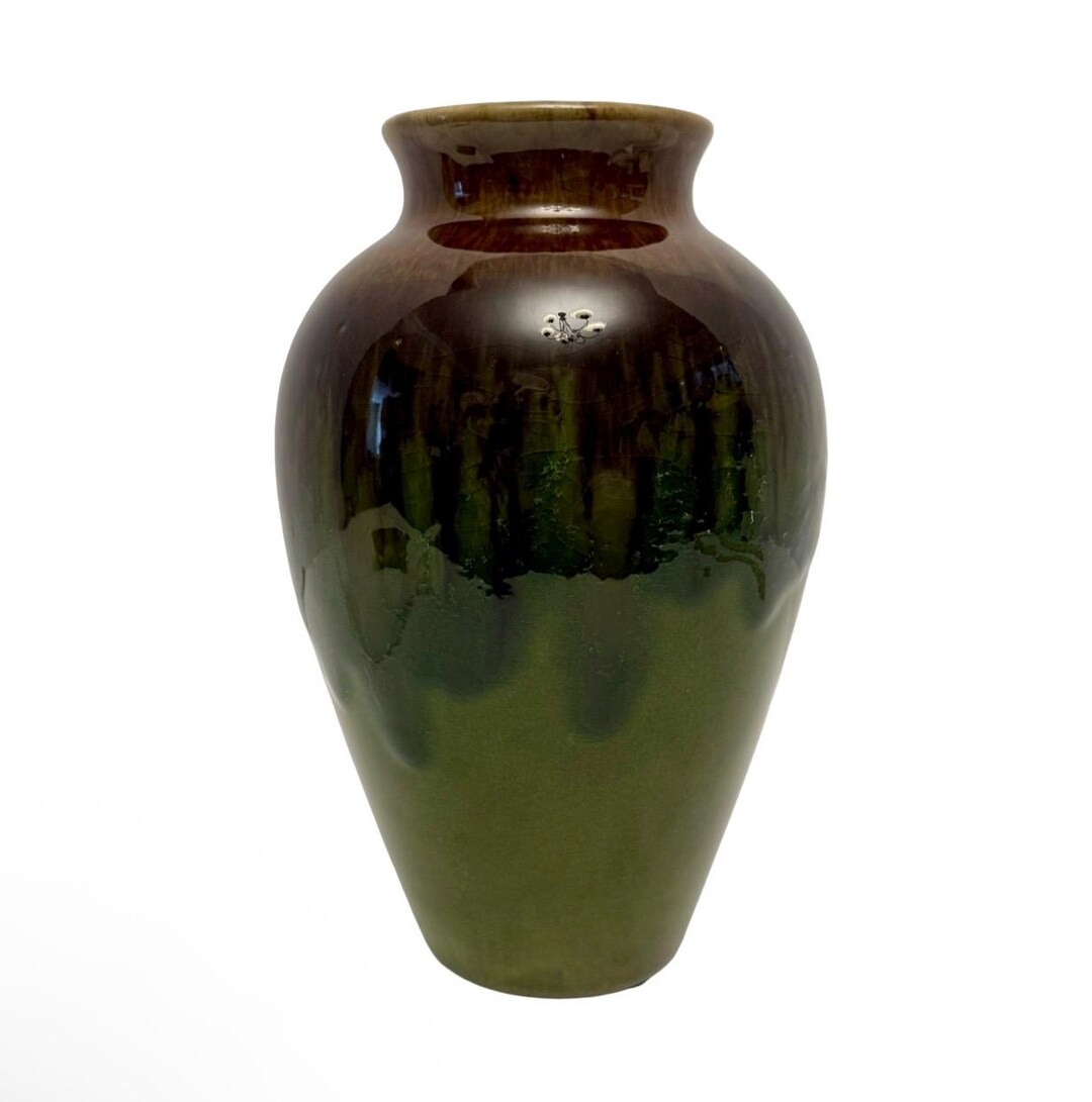 Vintage Studio Art Pottery 8” Tall Vase With Brown and Green Drip ...
