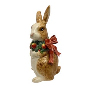 Vintage 1991 Fitz and Floyd 11.5” Tall Standing Christmas Bunny Rabbit w/Bow.