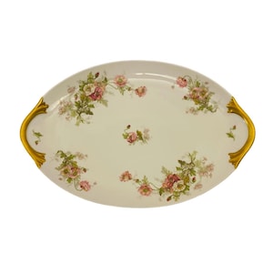 Vintage PL Limoges Pink Floral 16.5” Porcelain Oval Serving Platter Rare.