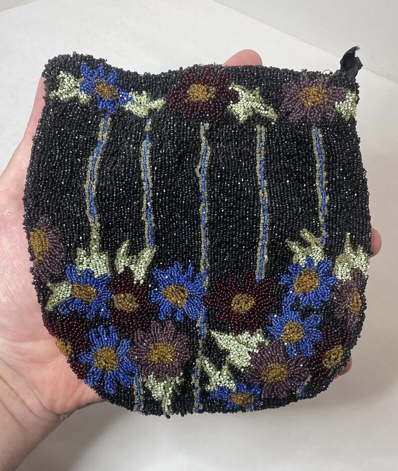 Antique Micro Beaded Victorian Multi Colored Floral Drawstring Handbag ...