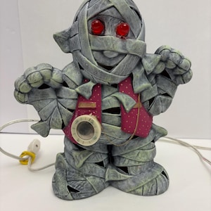 Halloween Mumie Vintage Keramikform handbemalt 10 &quot;H beleuchtet * READ NEEDS TLC *