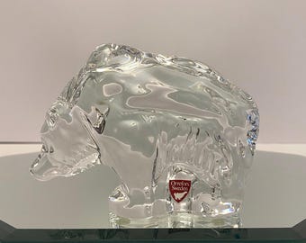 オレフォス スウェーデン製 クリスタルガラス クマの置物 サイン入り