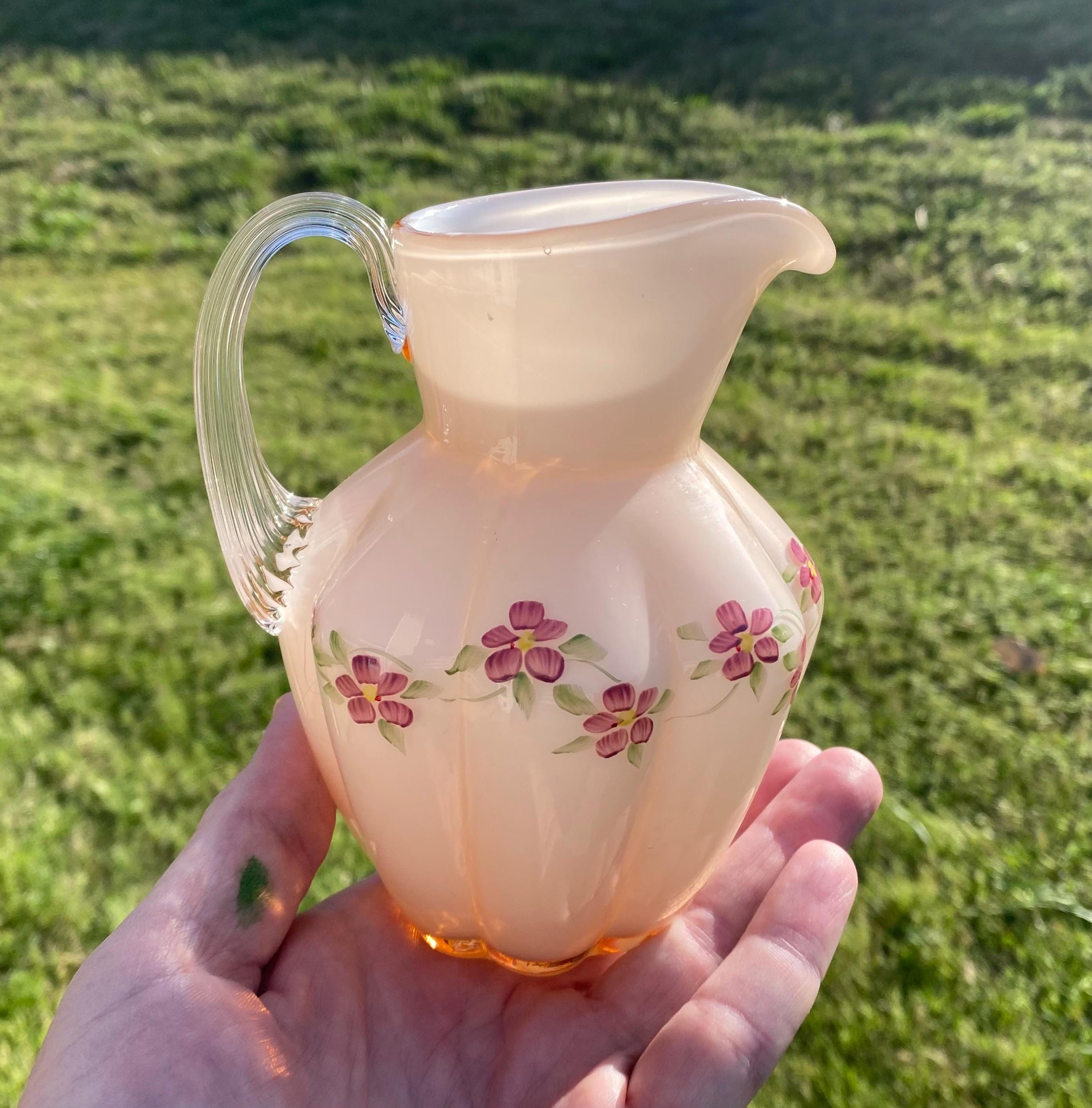 【gloce. vintage 花瓶】 Vintage Fenton Sunset Overlay Baroque Floral Hand Painted Melon