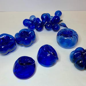 Vintage Cobalt Blue Handblown Glass Fruit