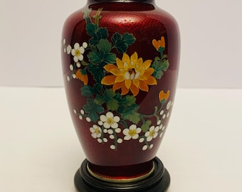 安藤十兵衛 銘 七宝焼 花瓶 牡丹 花 鳩血 赤 箱付き 10インチ - Etsy 日本