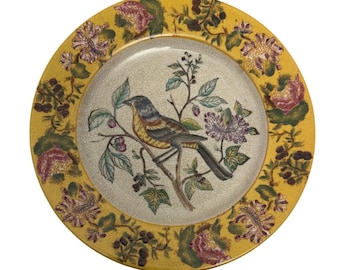 Vintage Mark Roberts 10.25” Decorative Bird Plate B Yellow Border Rare E2.