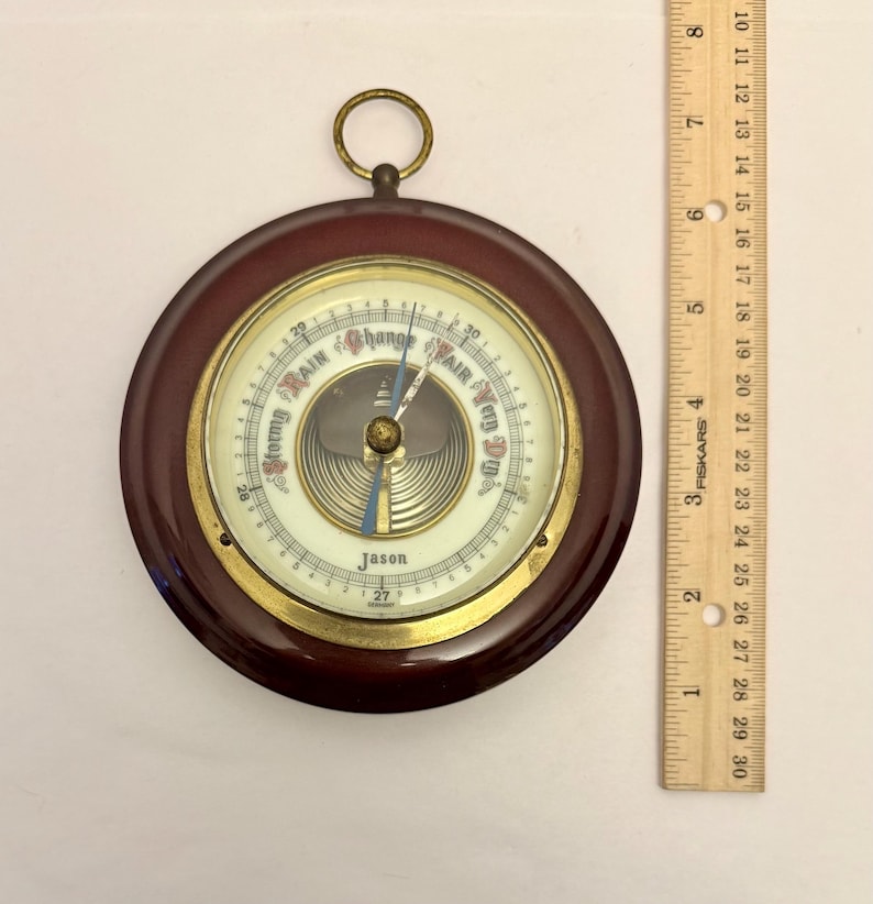 Barometer Ruler Vintage Aneroid Wall Barometer by Jason, Made in Germany UV Reactive (E ...