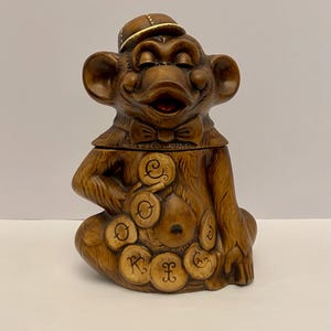 Vintage 1960’s Whimsical Treasure Craft Monkey Cookie Jar Vintage Kitchen USA.