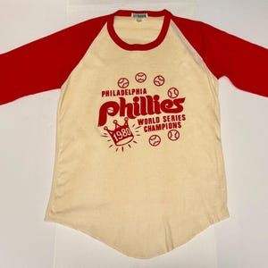 Vintage 1980 80s Philadelphia Phillies World Series Champions Ringer Tee T Shirt (A-1).