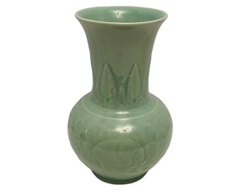Jarrón antiguo de porcelana celadón Longquan china de 10” de alto con motivo de elefante, VGC.