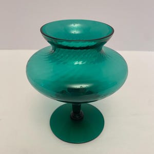 Mid Century Empoli Teal Turquoise Footed Compote Vase Swirl Pattern (A-1).