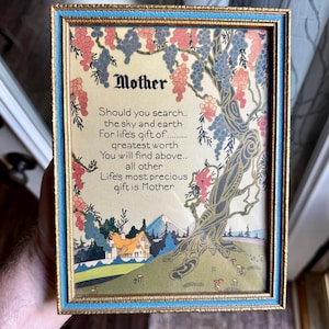 Antique Buzza Motto MOTHER Poem Print Framed Vintage Art Nouveau 1920’s (E-2).