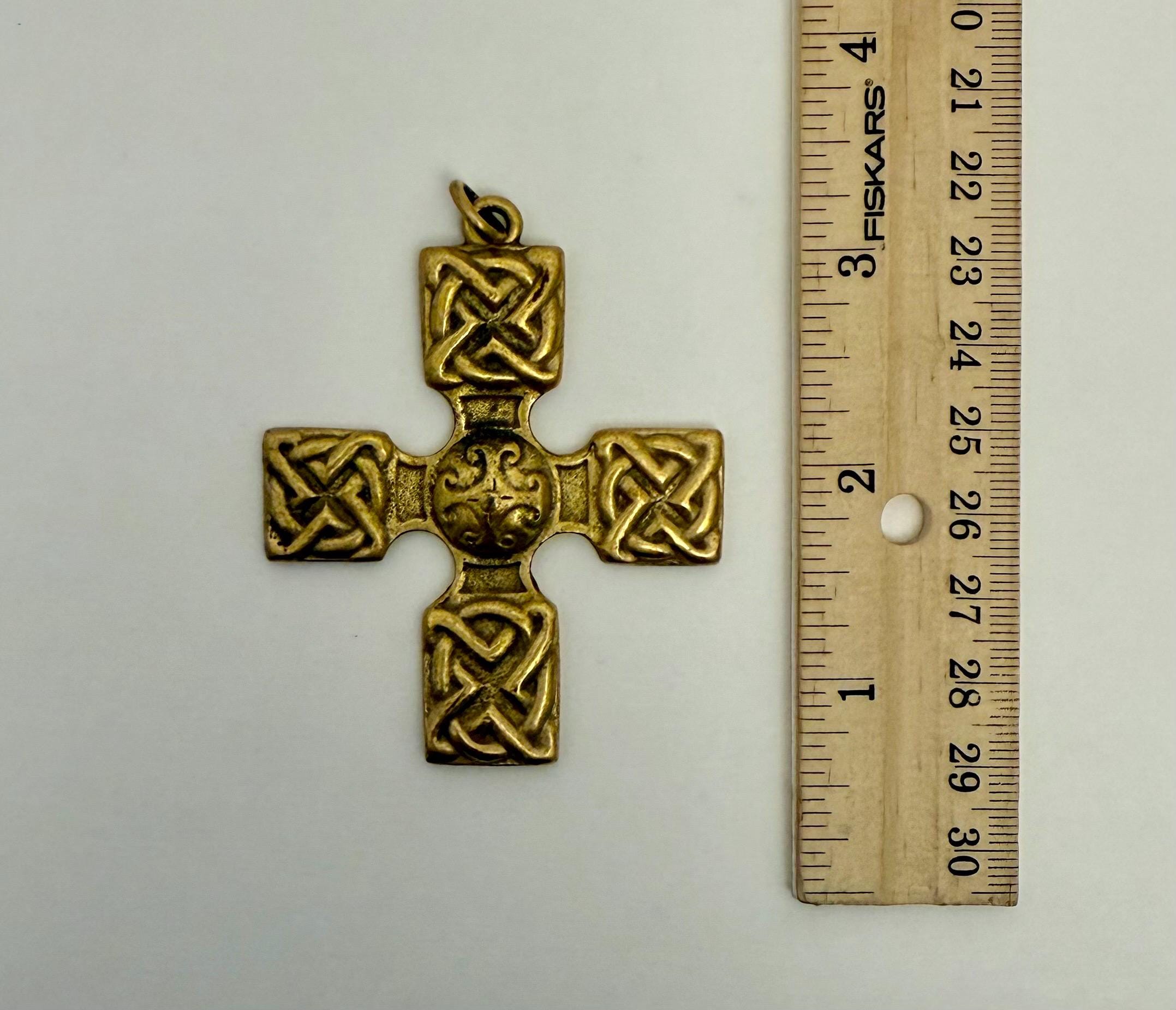 Vintage ALVA Museum Replicas Gold Tone Signed Metal Celtic Cross