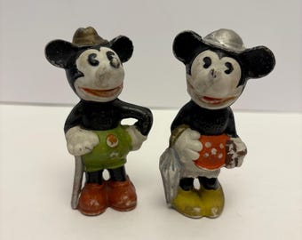 Vintage 1930's Walt Disney Micky Mouse & Minnie Mouse Japanese made Bisque Figurines A18