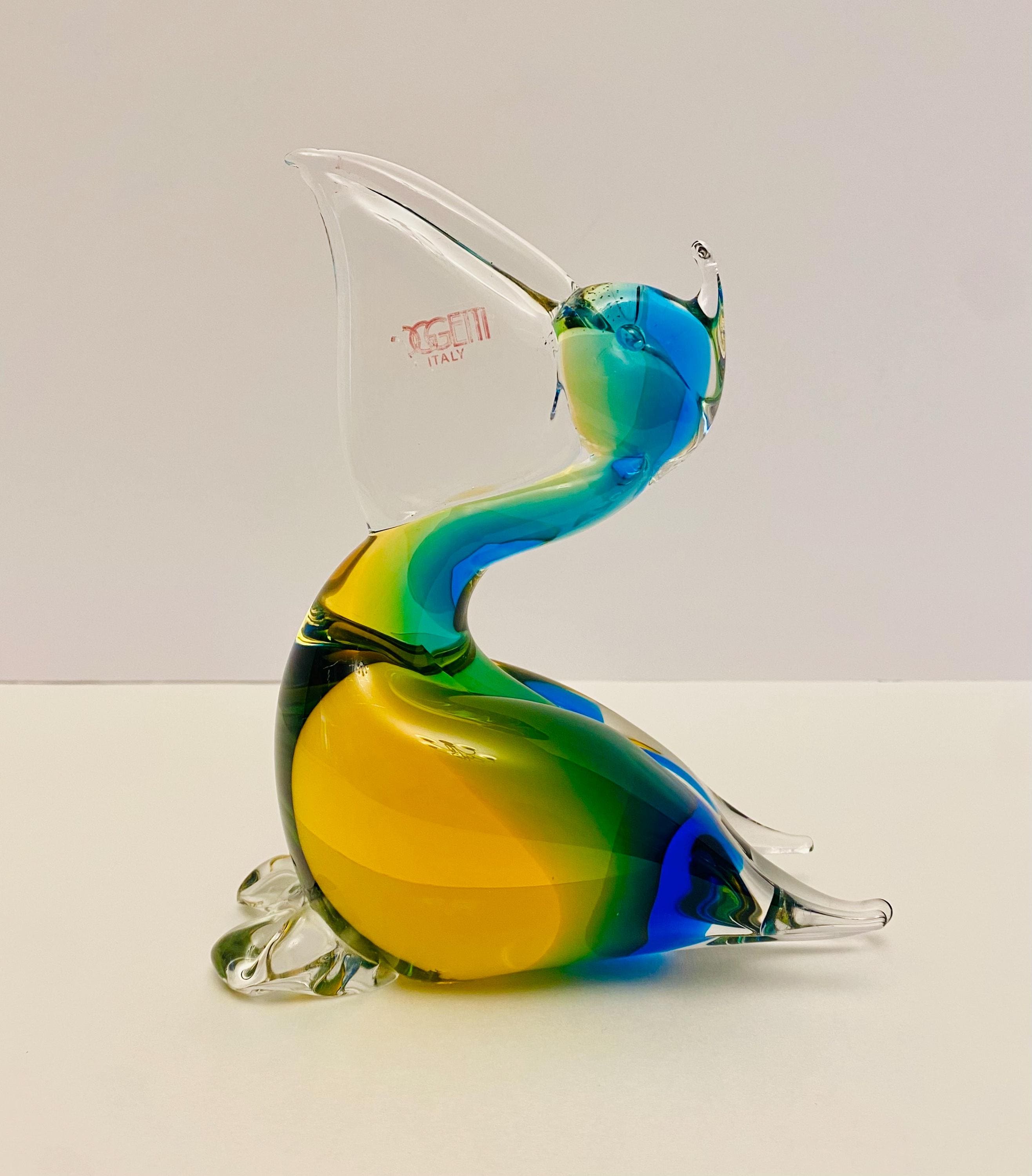 Vintage 1970's Oggetti 6” Art Glass Pelican Murano Italy Art Glass