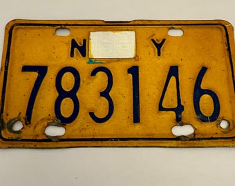 1980er Jahre New York Motorrad Nummernschild 783146 Vintage Rare Gelb & Blau E7.