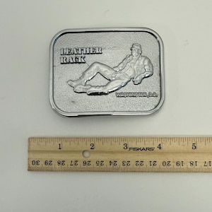 Vintage Silver Tone Solid Brass “Leather Rack” Belt Buckle by Jadco (E-2).