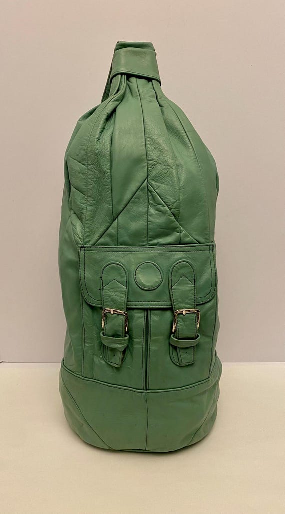 Vintage 23” Tall Genuine Leather Turquoise Backpack Made in  display picture 2