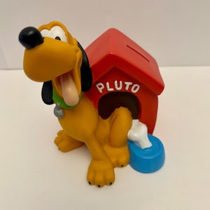 Vintage Walt Disney Pluto Red Doghouse Coin Piggy Bank with Stopper (D-2).