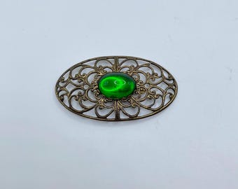 Broche Vintage Ovale En Péridot Vert Olive - 3cm, état Neuf, Fabrication Française