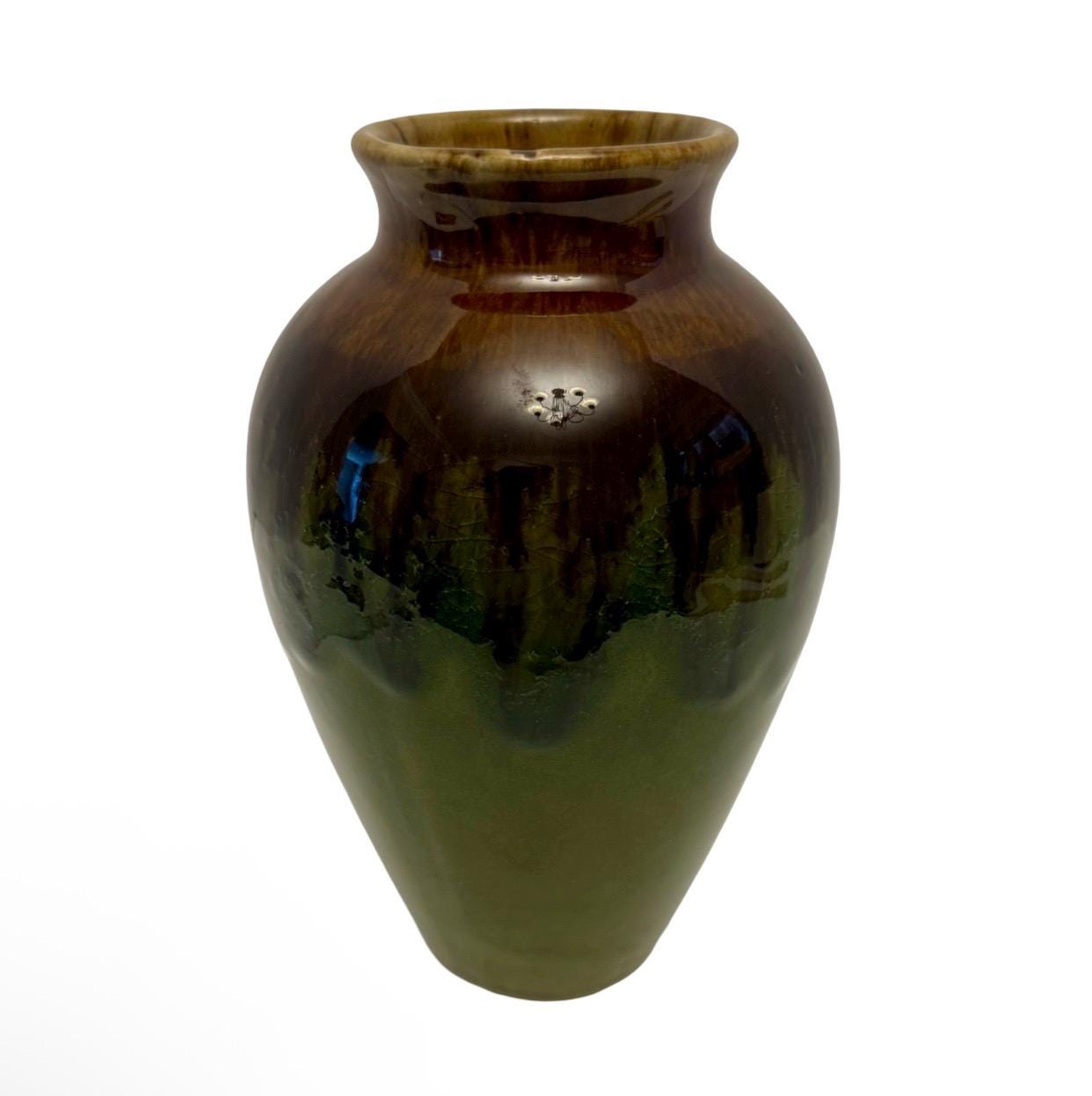 Vintage Studio Art Pottery 8” Tall Vase With Brown and Green Drip ...