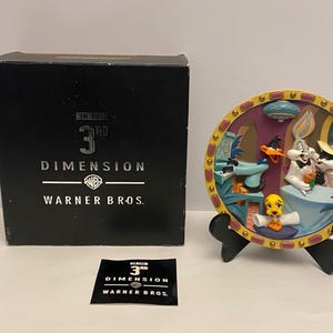 Vintage 1996 Warner Brothers 3D Carrotblanca Sammelteller mit Box & Ständer.