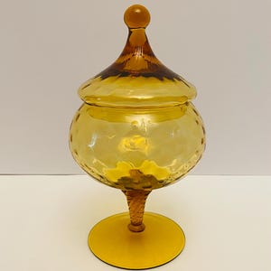 Mid Century Modern Italian Empoli Amber Glass Apothecary Jar with Lid.
