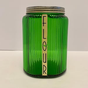 Vintage 1930’s Owens-Illinois 8” Tall Green Glass Flour Canister with Label ST.
