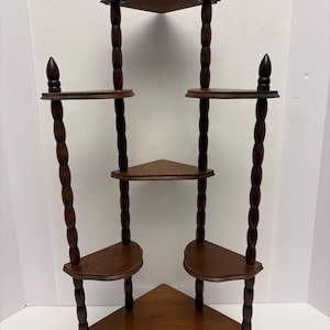 Vintage 7 Tier Wood Corner Wall Curio Shelf/Mid Century Knick Knack Shelf