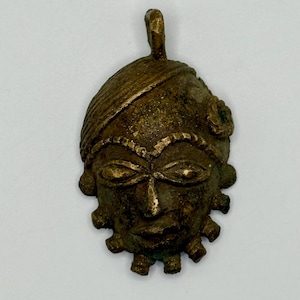Vintage (Rare) Ashanti Brass African Mask Pendant (16 Grams) Ghana (C-2).