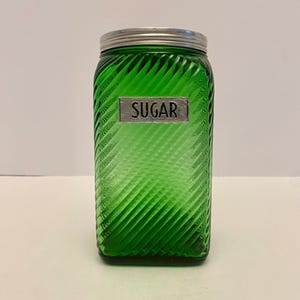 Vintage 1930’s Owens Illinois Hoosier Green Sugar Canister Jar with Lid ST.