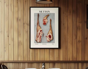 Vintage Artistic Mutton Cut Poster, Kitchen Decor Print, Meat Lover's Wall Art, Retro Restaurant Decor, Old Style Steakhouse Art, Printable