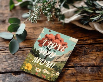 Printable Mother’s Day Card, Happy Mother’s Day, Nostalgic Illustration, Spring Colors, Mother's Day, Gift for Mom, Love You Mom, 5 Versions