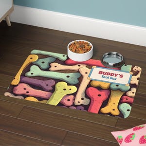 Personalized Dog Food Mat, Cartoon Dog Bones, Dog Mom Gift, Gift for Dog Lovers, Dog Owner Gift, Home Decor, Pet Accessories, Dog Lover Gift