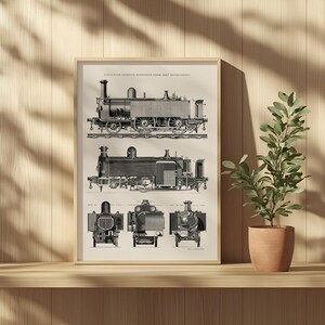 May include: A vintage black and white illustration of a steam locomotive. The illustration shows the locomotive from different angles, including a side view, a front view, and a rear view. The locomotive is labeled "Narrow Gauge Locomotive, Atmospheric Section, Great Western Railway".