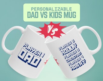 Fun Personalizable Father's Day Mug, Dad vs Children, Humor Mug for Dad, Custom Gift for Father, Gamer Dad, Father's Day Gift, Father's Day