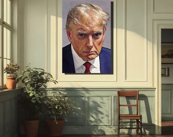 Lustiger Trump Mugshot Gemälde Leinwand, lustiger Druck, Trump Poster, Politische Kunst, MAGA Wand Kunst, Wohnkultur, Büro Wand Kunst, Einzigartige Geschenkidee