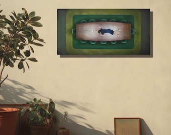 Matte canvasafdruk van op ontslag geïnspireerde impressionistische digitale schilderkunst, fanart, geboortescène Helly, modern interieur, ontslagcadeau