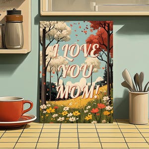 Festa della mamma stampabile, Buona festa della mamma, Dipinto nostalgico, Regalo per la festa della mamma, Pacchetto poster per la festa della mamma, Regalo per la mamma, Ti amo mamma