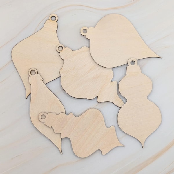 Mid Century Modern Ornament Blanks – 6 Pack Variety | Retro Atomic Christmas Shapes | Unfinished Wood Cutouts for DIY Crafts | Paint Party
