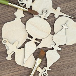 Mid Century Modern Ornament Blanks – 6 Pack Variety | Retro Atomic Christmas Shapes | Unfinished Wood Cutouts for DIY Crafts | Paint Party