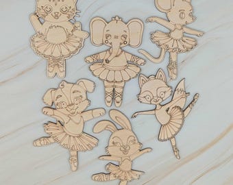 Ballerina Animals Coloring Party Pack- Unfinished wood blanks
