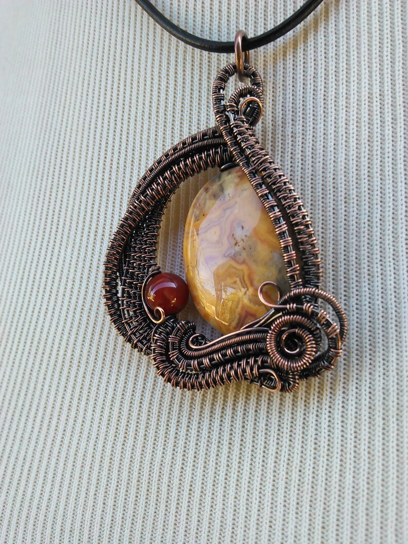 Two Agate Woven Copper Pendant