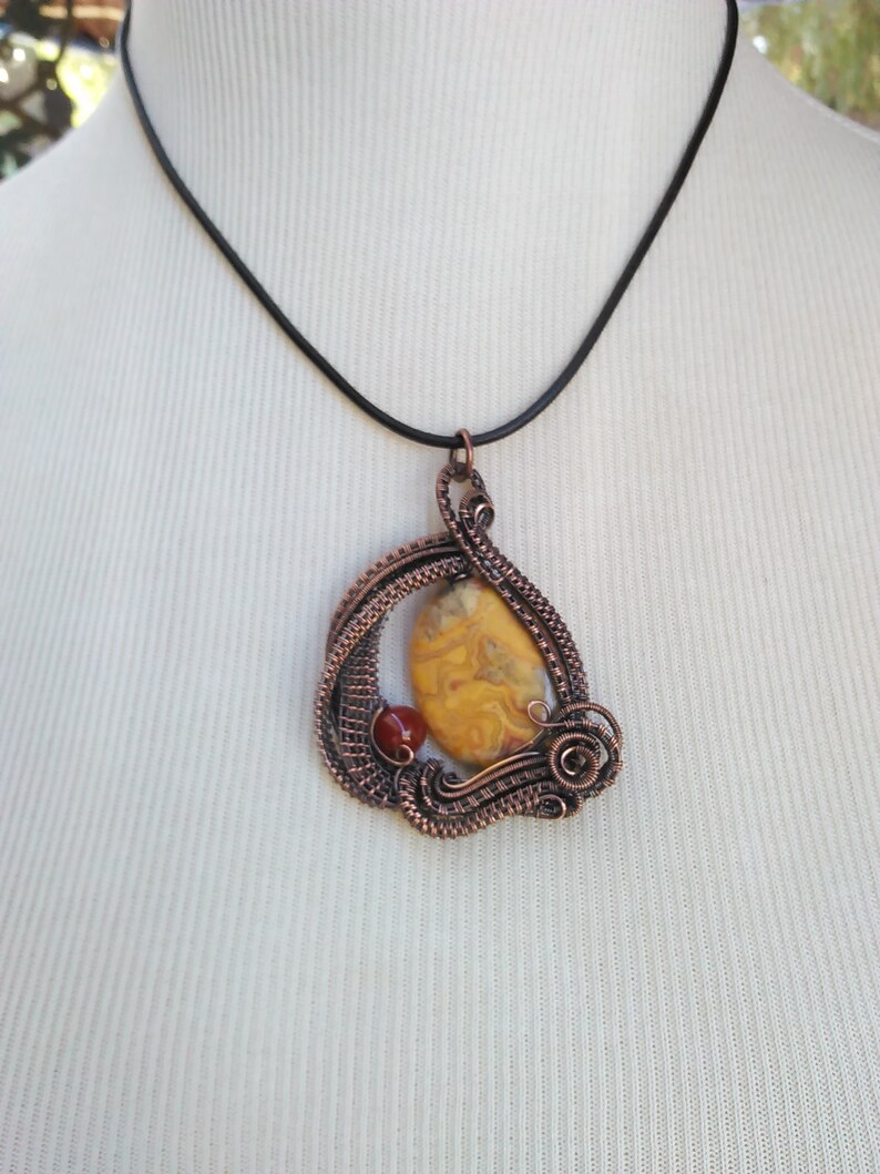 Two Agate Woven Copper Pendant