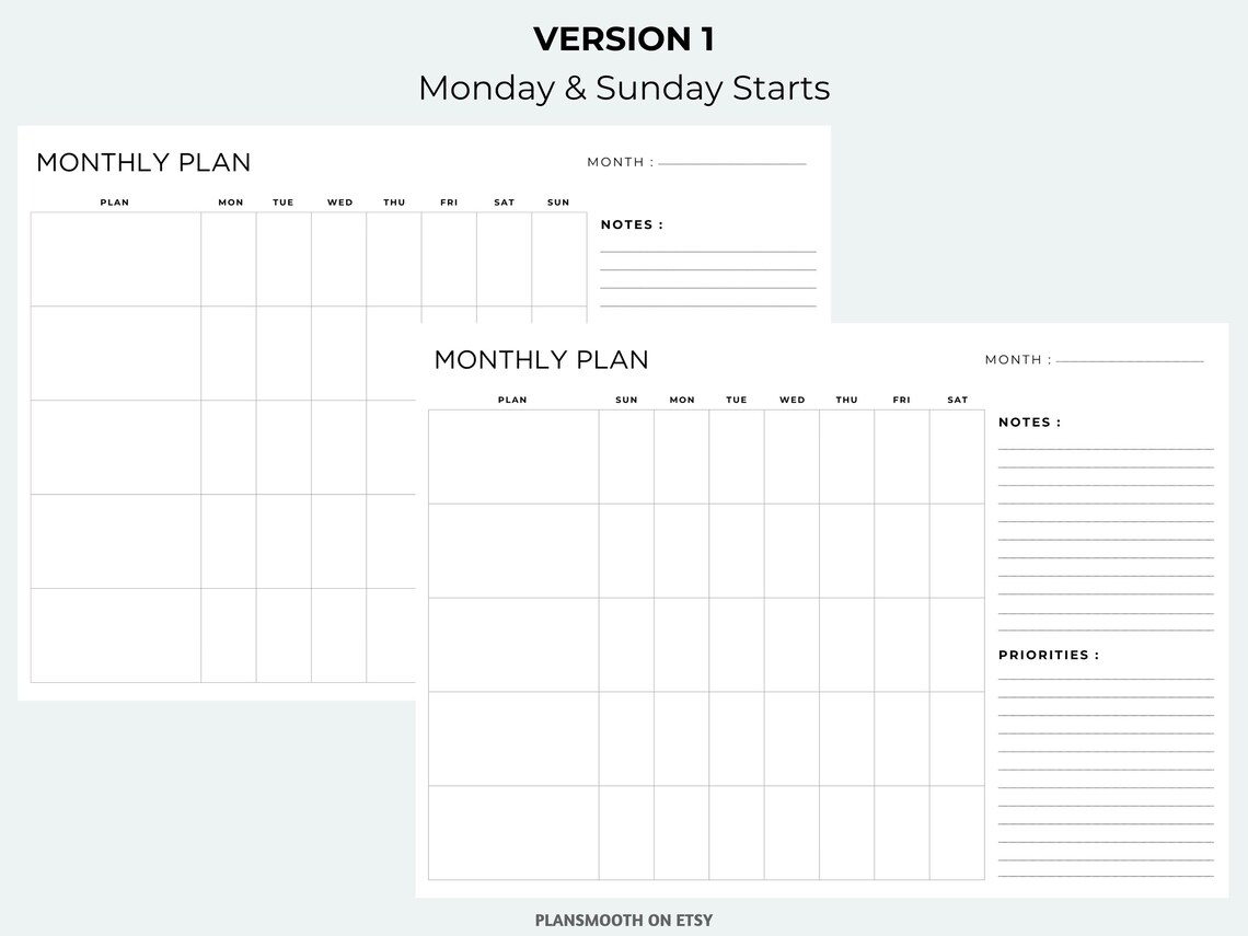Blank Monthly Planner Printable: Landscape A3 A4 Letter (PDF Download
