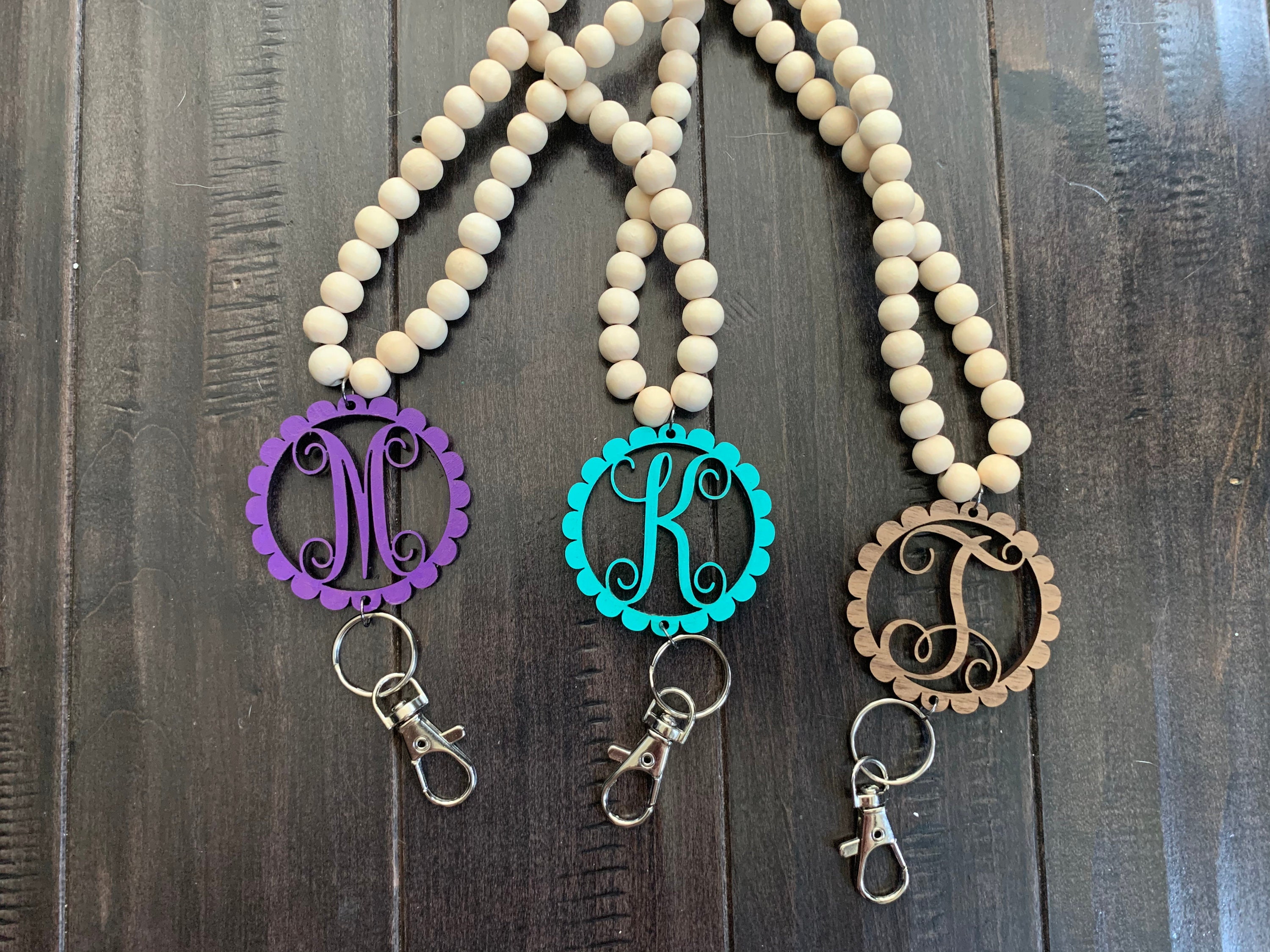 Monogram Wood Bead Lanyards